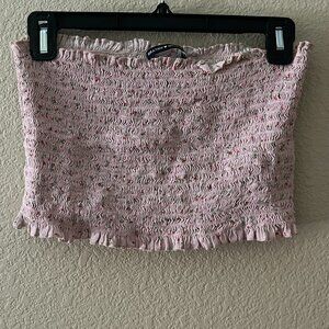 Brandy Melville Pink Scrunch Tube Top with Red Floral